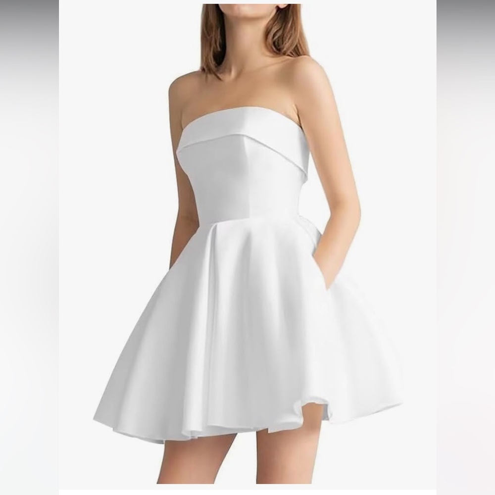 Elegant White Strapless Dress- reception or engagement photo dress  size 14